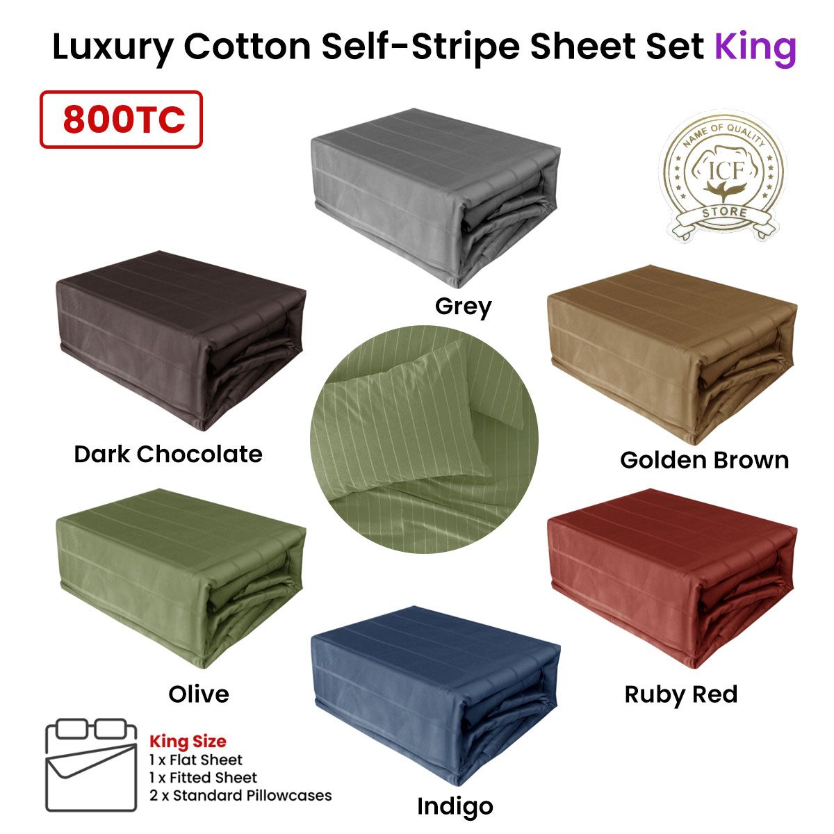 Dark Chocolate 800TC Luxury Cotton Self-Stripe Sheet Set King 40 cm Wall King - Image 3