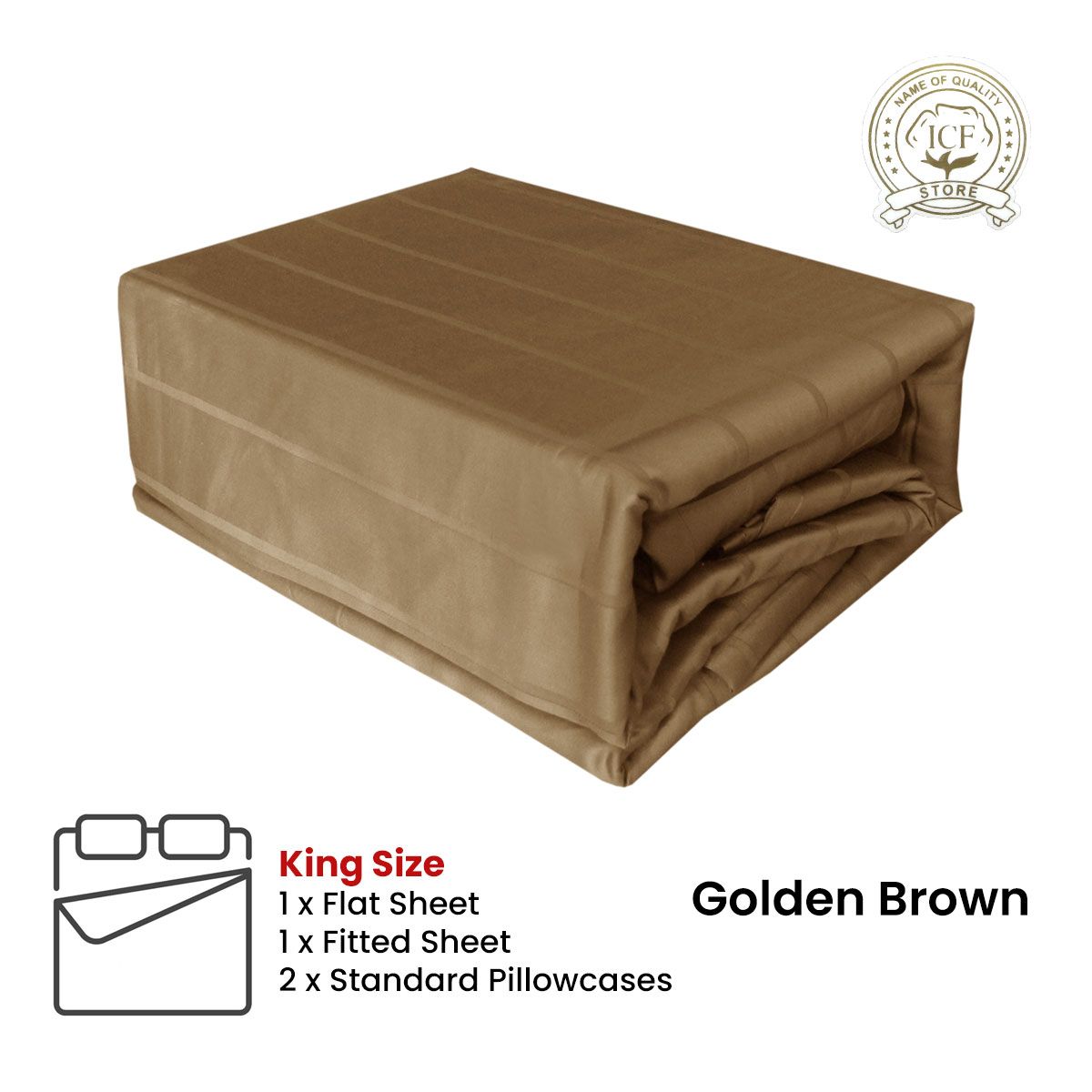 Golden Brown 800TC Luxury Cotton Self-Stripe Sheet Set King 40 cm Wall King - Image 2
