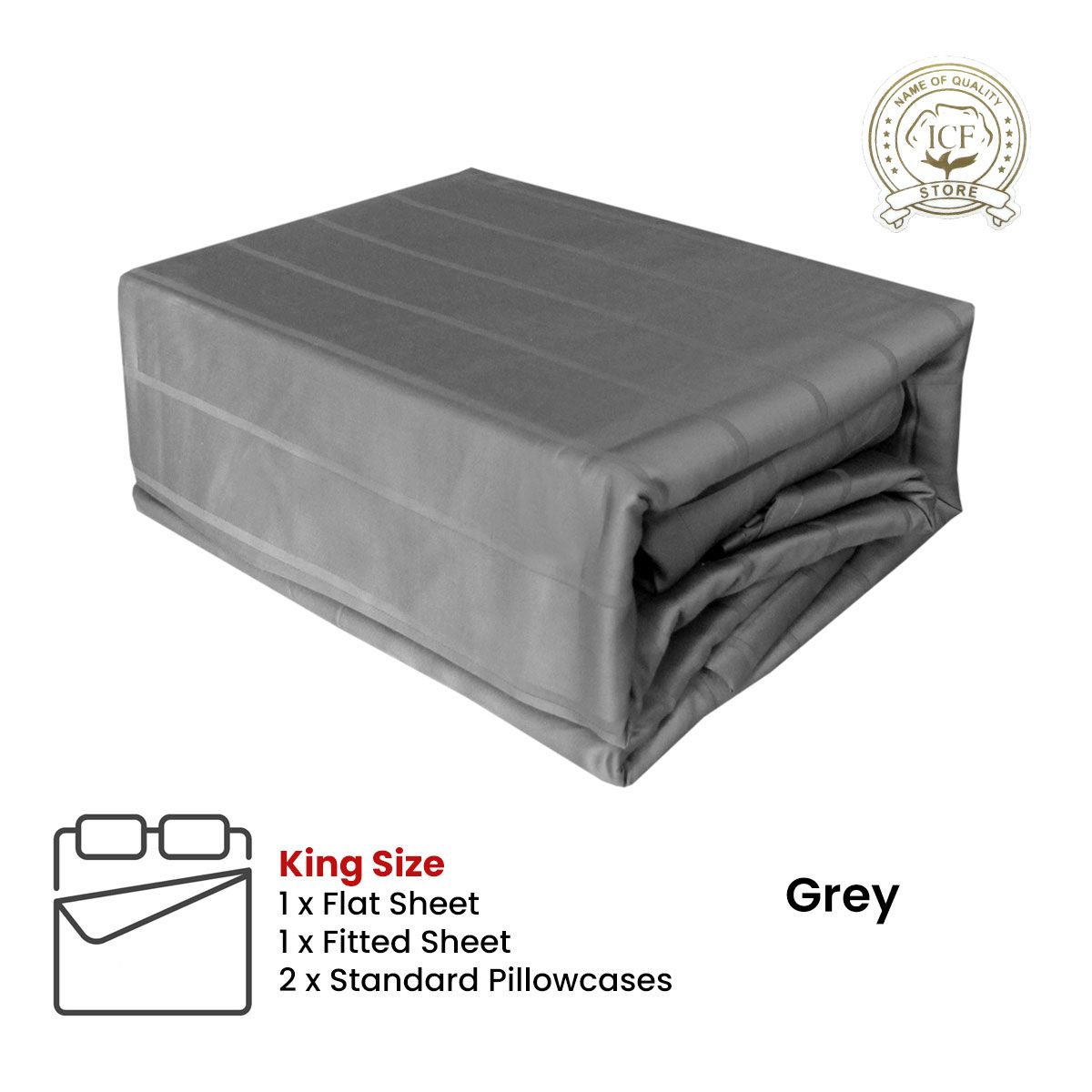Grey 800TC Luxury Cotton Self-Stripe Sheet Set King 40 cm Wall King - Image 2