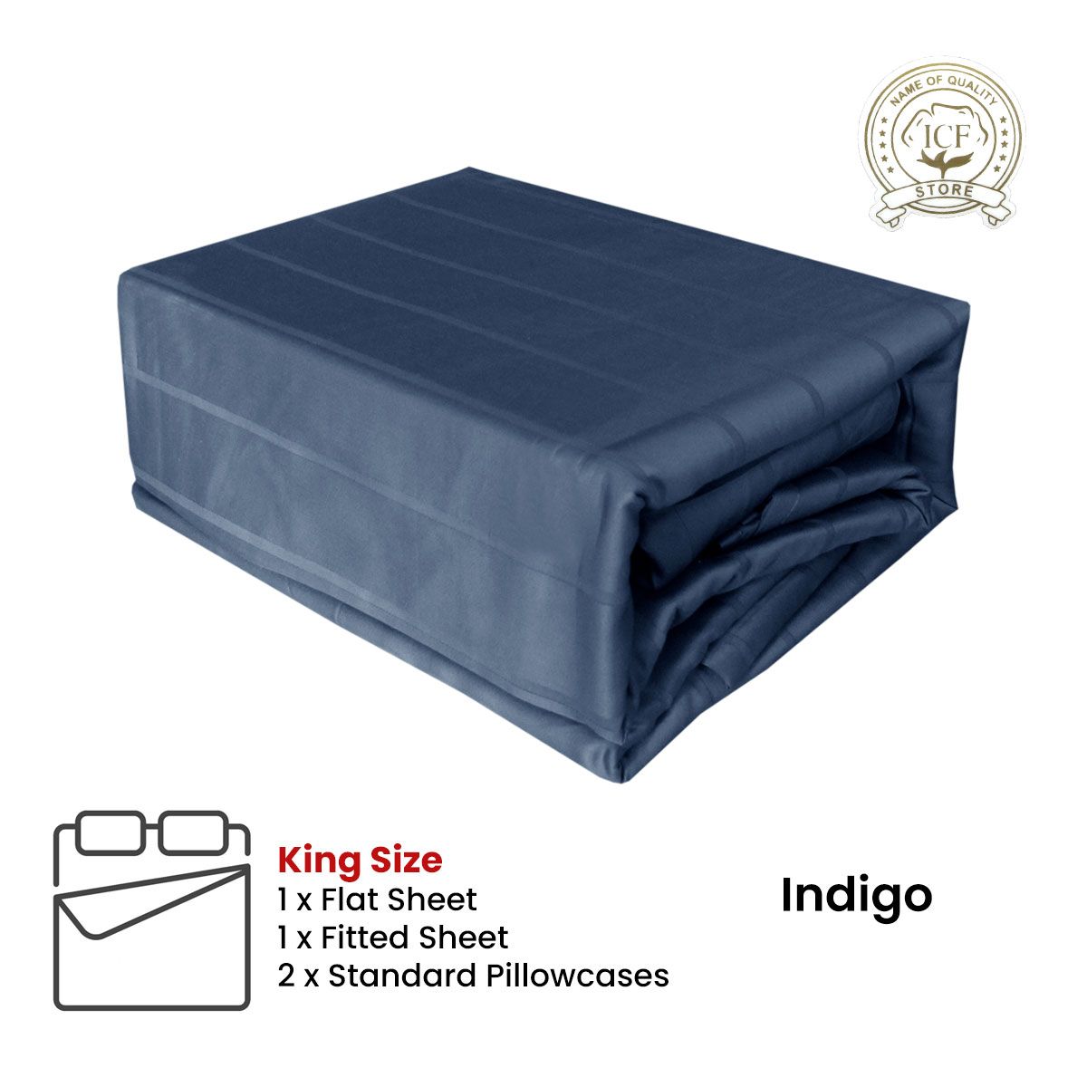 Indigo 800TC Luxury Cotton Self-Stripe Sheet Set King 40 cm Wall King - Image 2