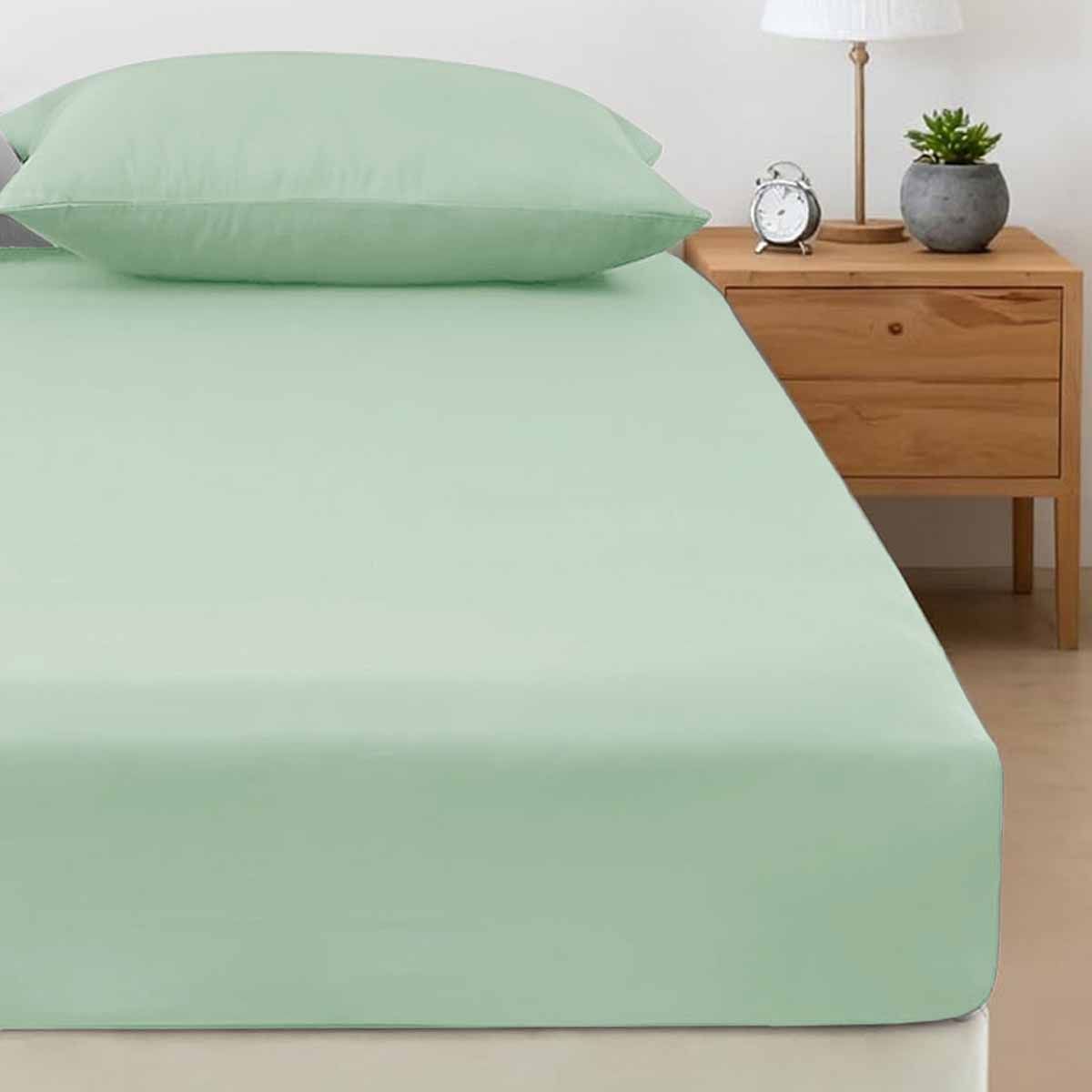 400TC Bamboo Cotton Fitted Sheet with Pillowcase Set Long Single Size 40cm Wall Fern - Image 1