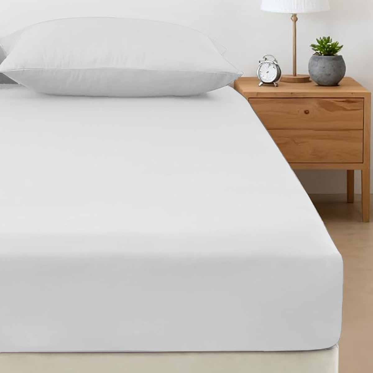 400TC Bamboo Cotton Fitted Sheet with Pillowcase Set Long Single Size 40cm Wall White - Image 1