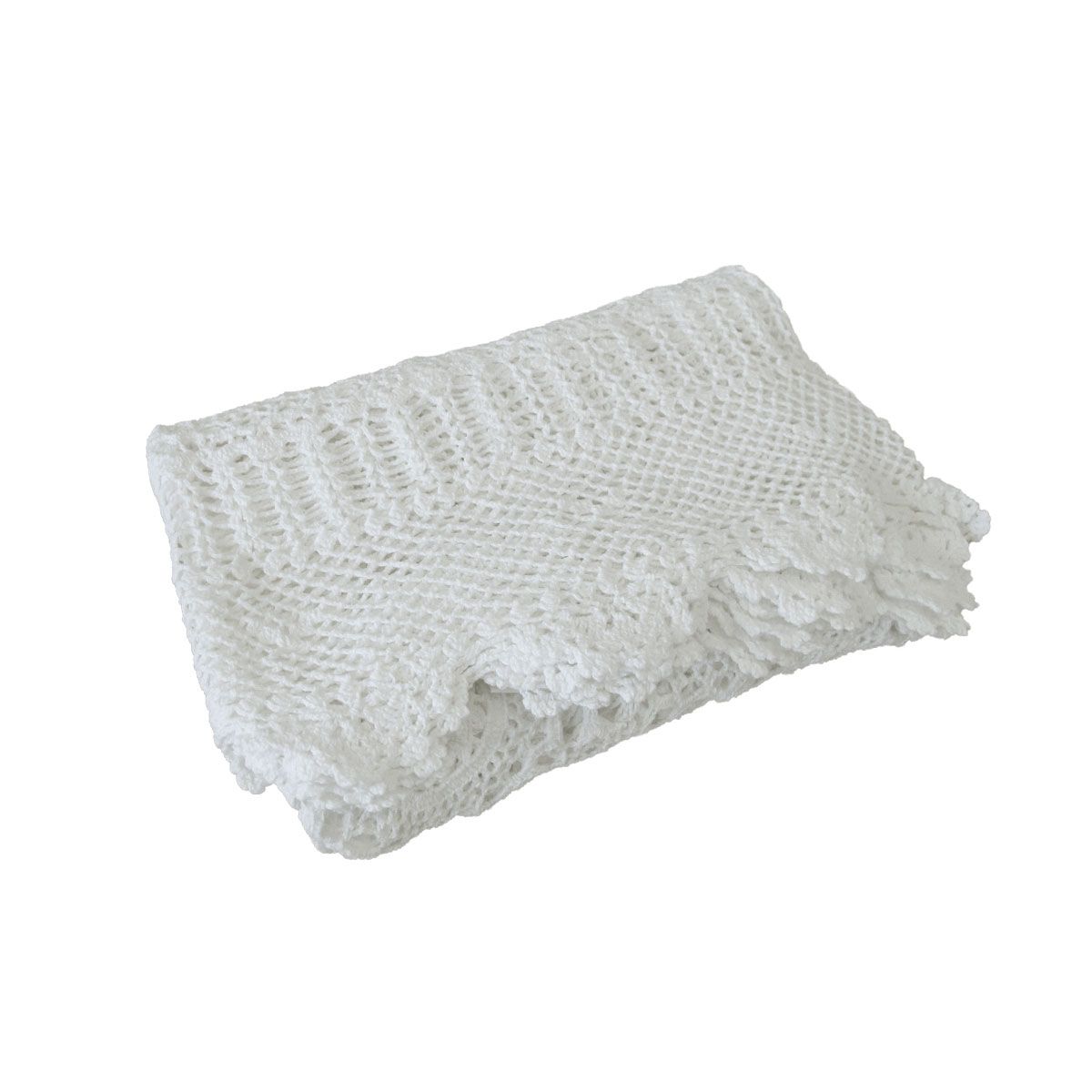 White Knitted Crochet Cotton Tablecloth Square 137 x 137 cm Scalloped Edging 4-Seater - Image 1