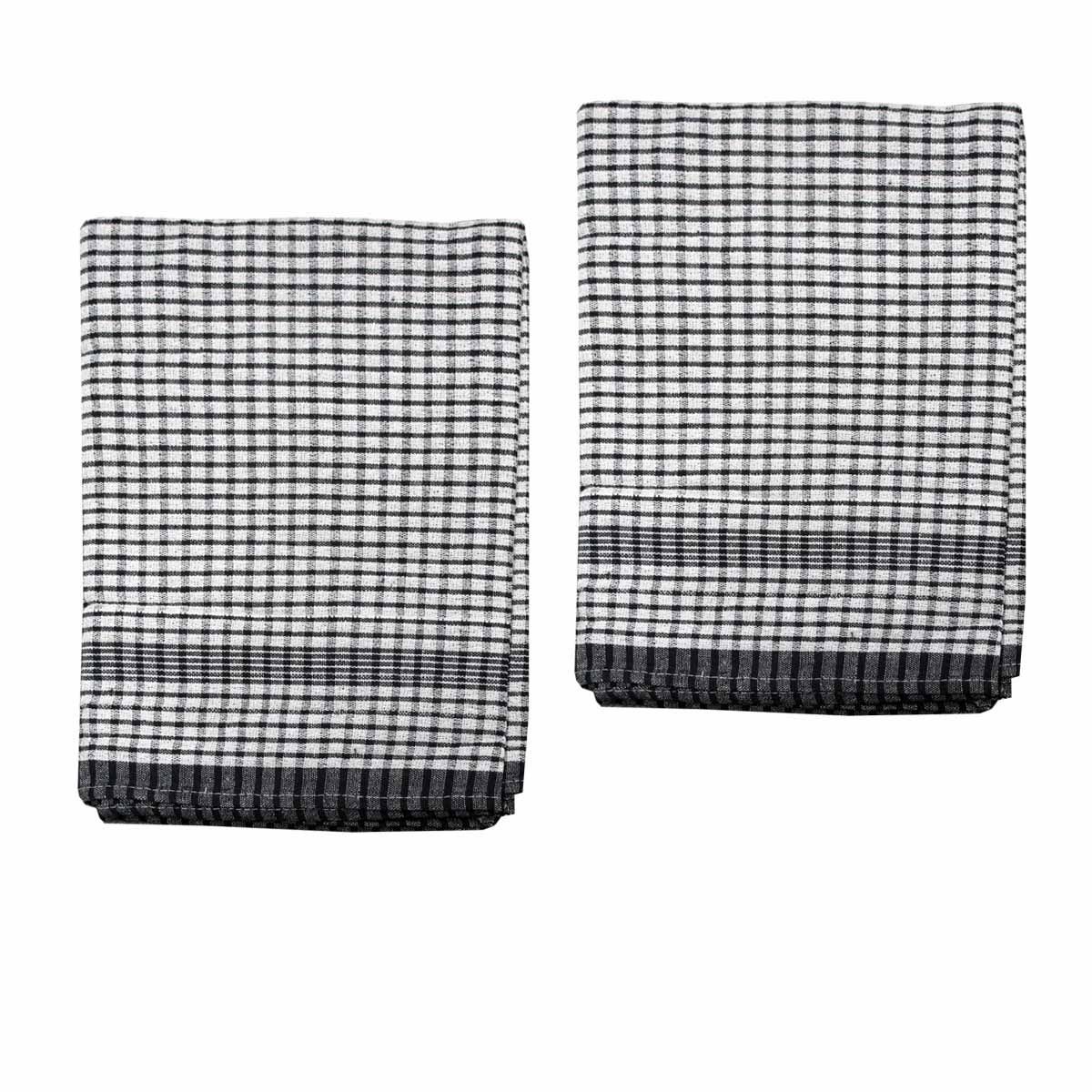Hotel Living Set of 2 Jumbo Cotton Check Tea Towels 60x90cm Black - Image 1