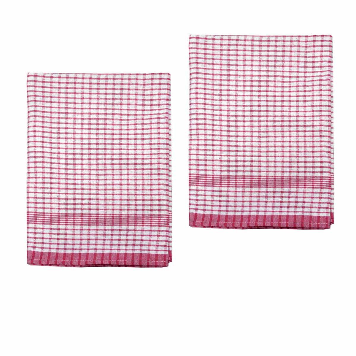 Hotel Living Set of 2 Jumbo Cotton Check Tea Towels 60x90cm Cherry - Image 1