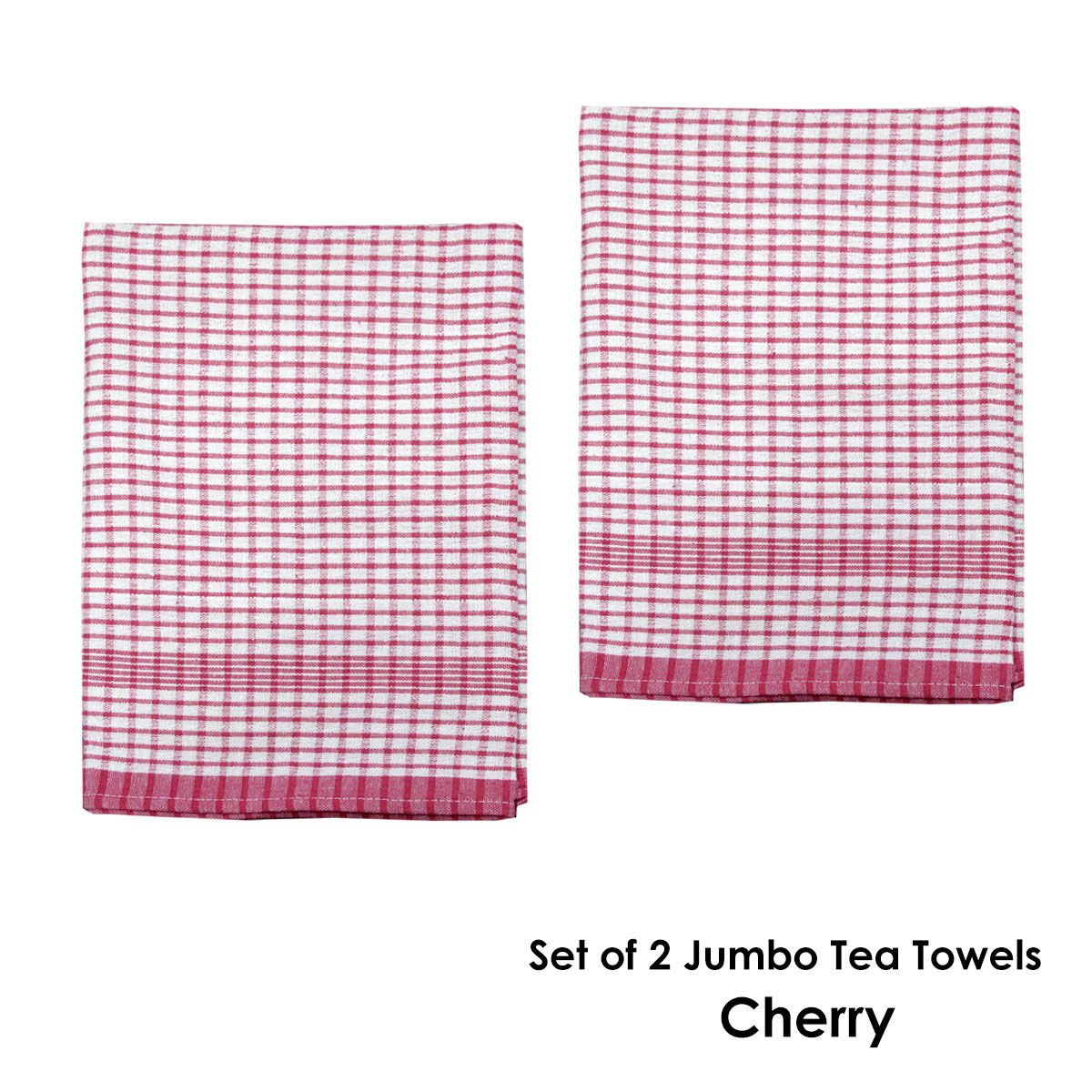 Hotel Living Set of 2 Jumbo Cotton Check Tea Towels 60x90cm Cherry - Image 2