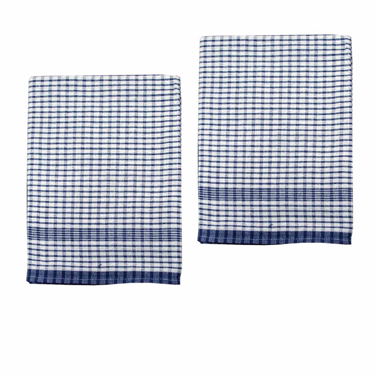 Hotel Living Set of 2 Jumbo Cotton Check Tea Towels 60x90cm Navy - Image 1