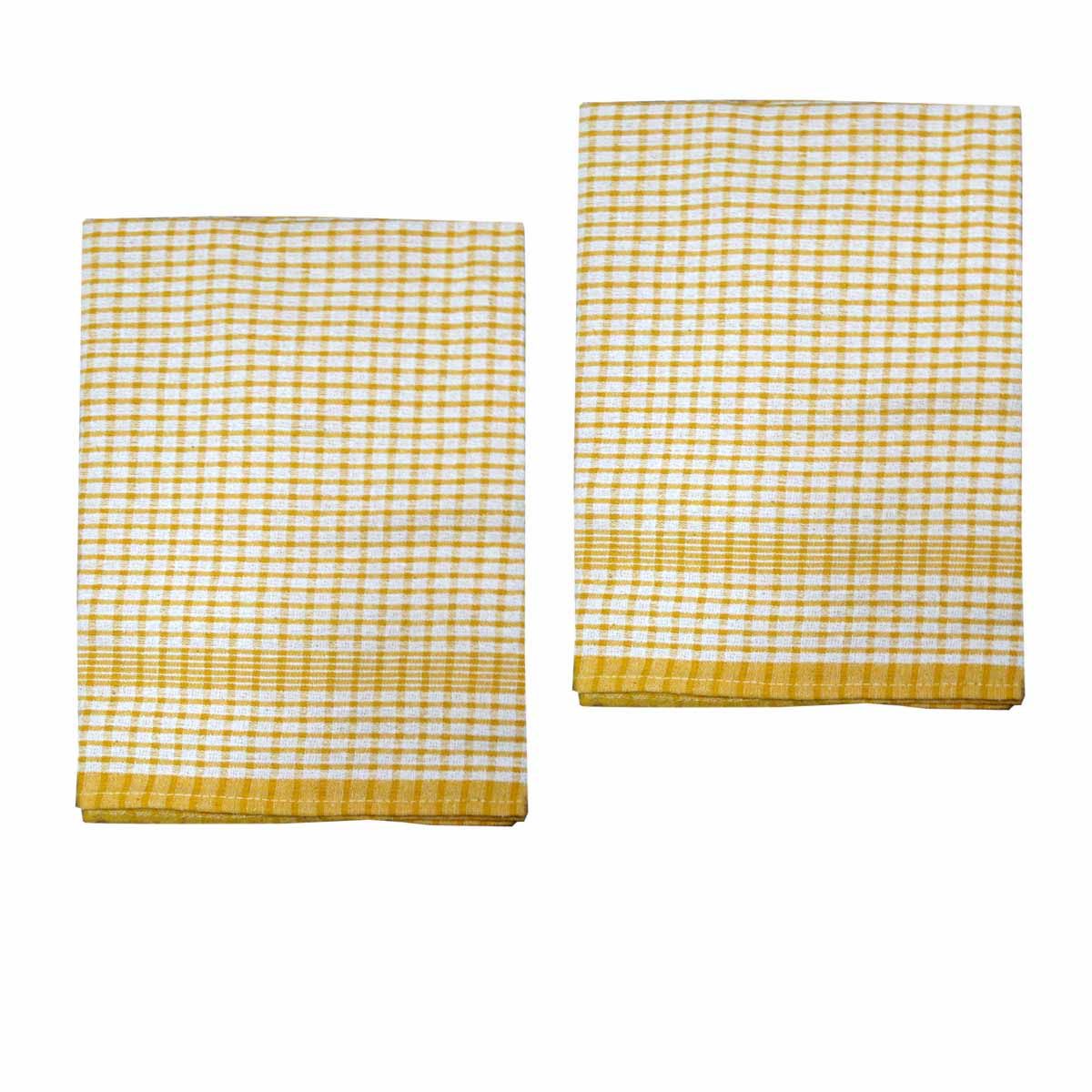 Hotel Living Set of 2 Jumbo Cotton Check Tea Towels 60x90cm Yellow - Image 1