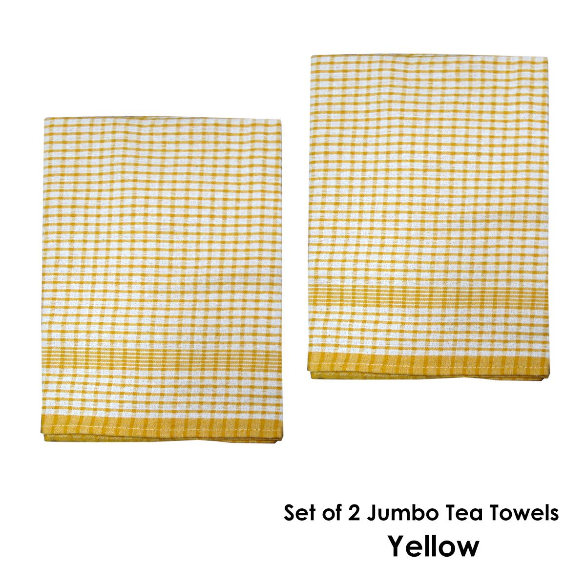 Hotel Living Set of 2 Jumbo Cotton Check Tea Towels 60x90cm Yellow - Image 2