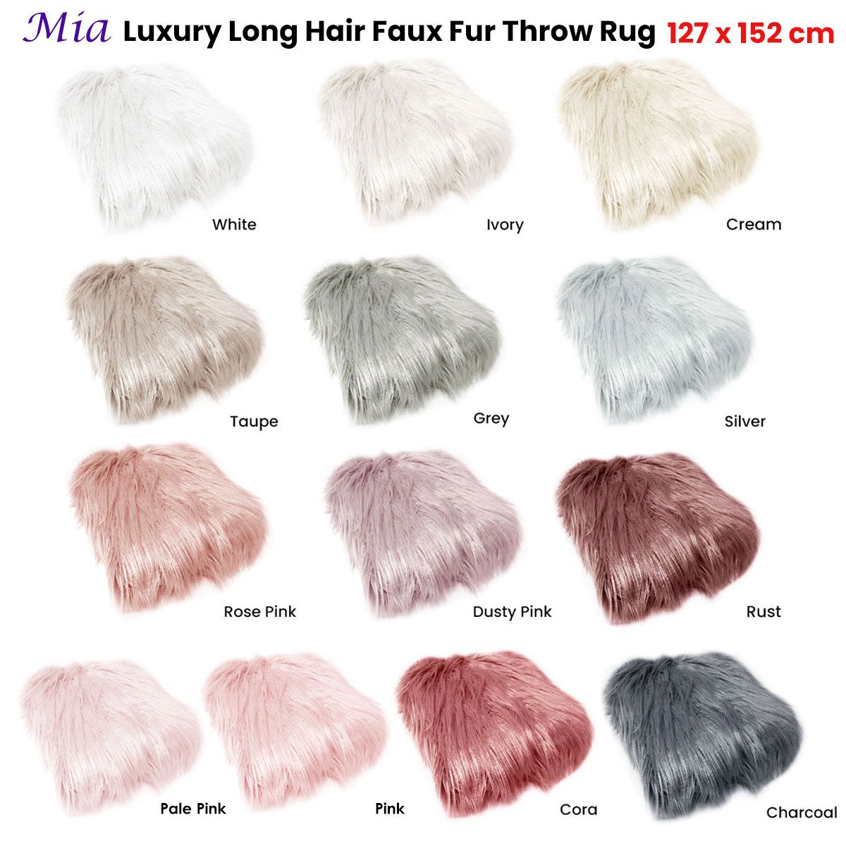 Mia Luxury Long Hair Faux Fur Throw Rug 127 x 152 cm Pale Pink - Image 2