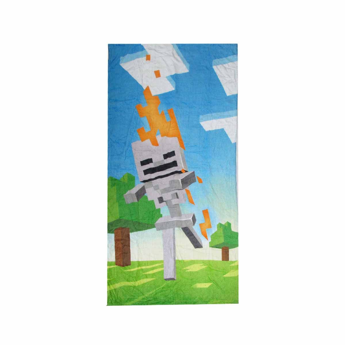 Kids Fun Theme Cotton Beach Towel 70 x 140 cm Mincraft Fire - Image 1