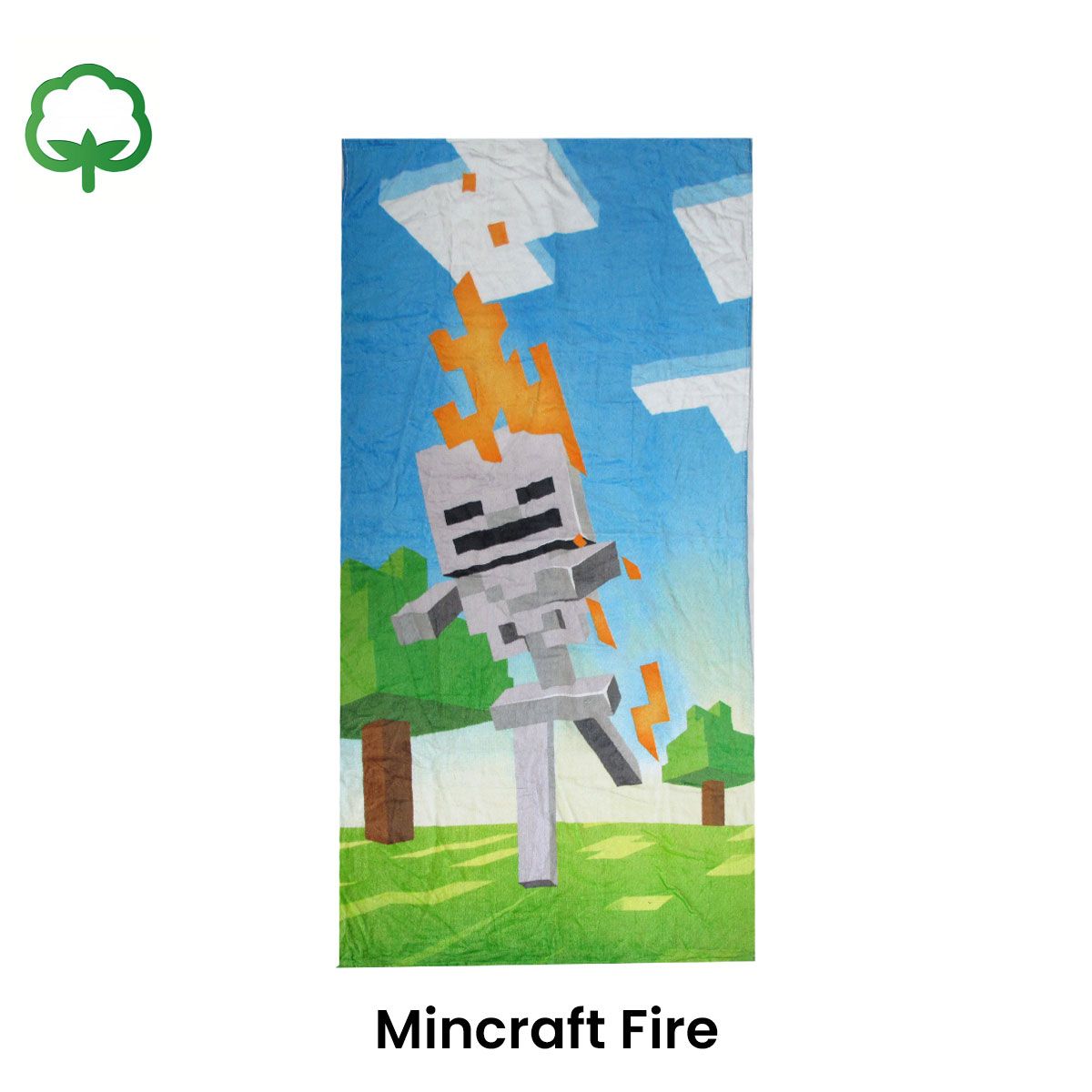 Kids Fun Theme Cotton Beach Towel 70 x 140 cm Mincraft Fire - Image 2
