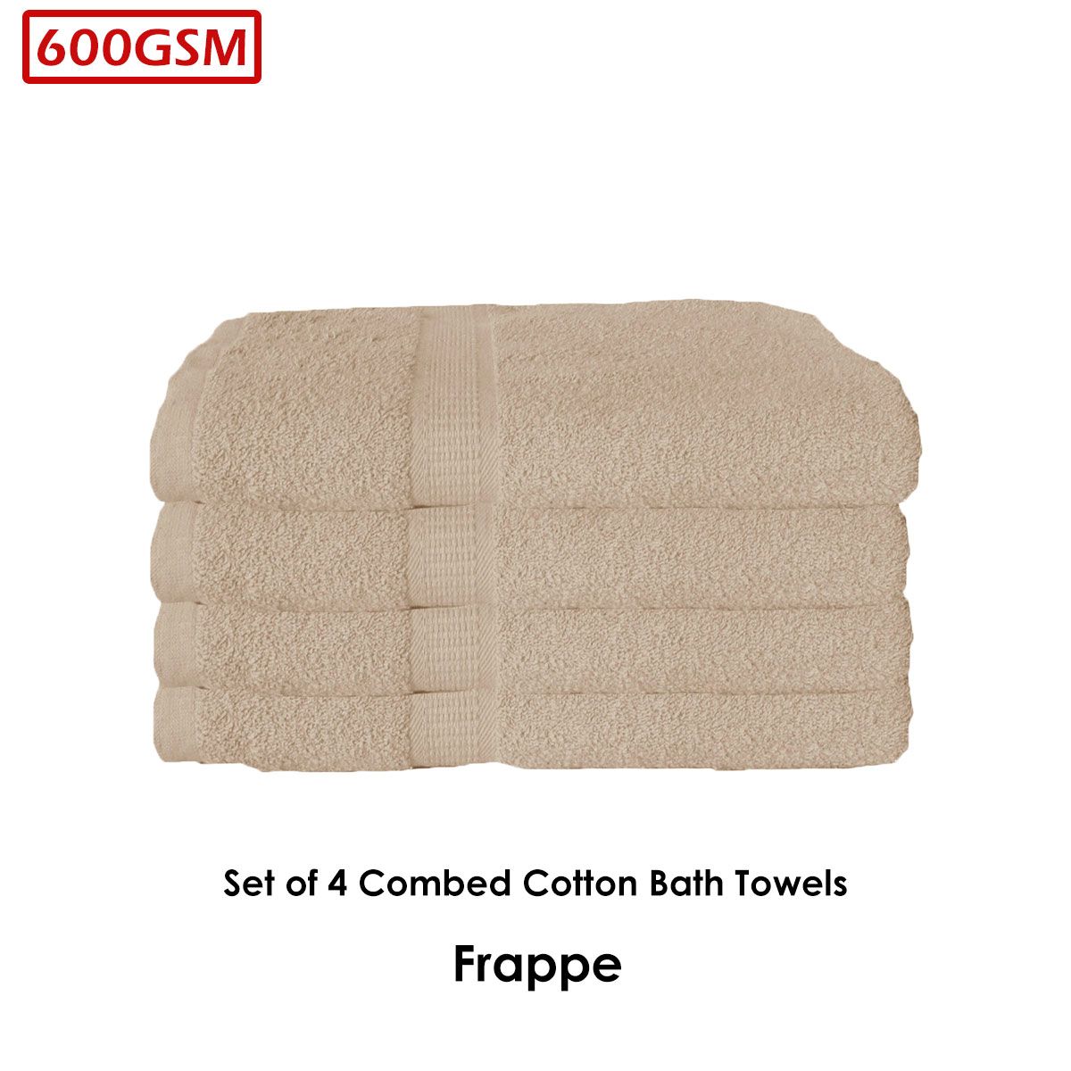 600GSM Set of 4 Combed Cotton Bath Towels 70 x 140 cm Latte (aka Frappe) - Image 2
