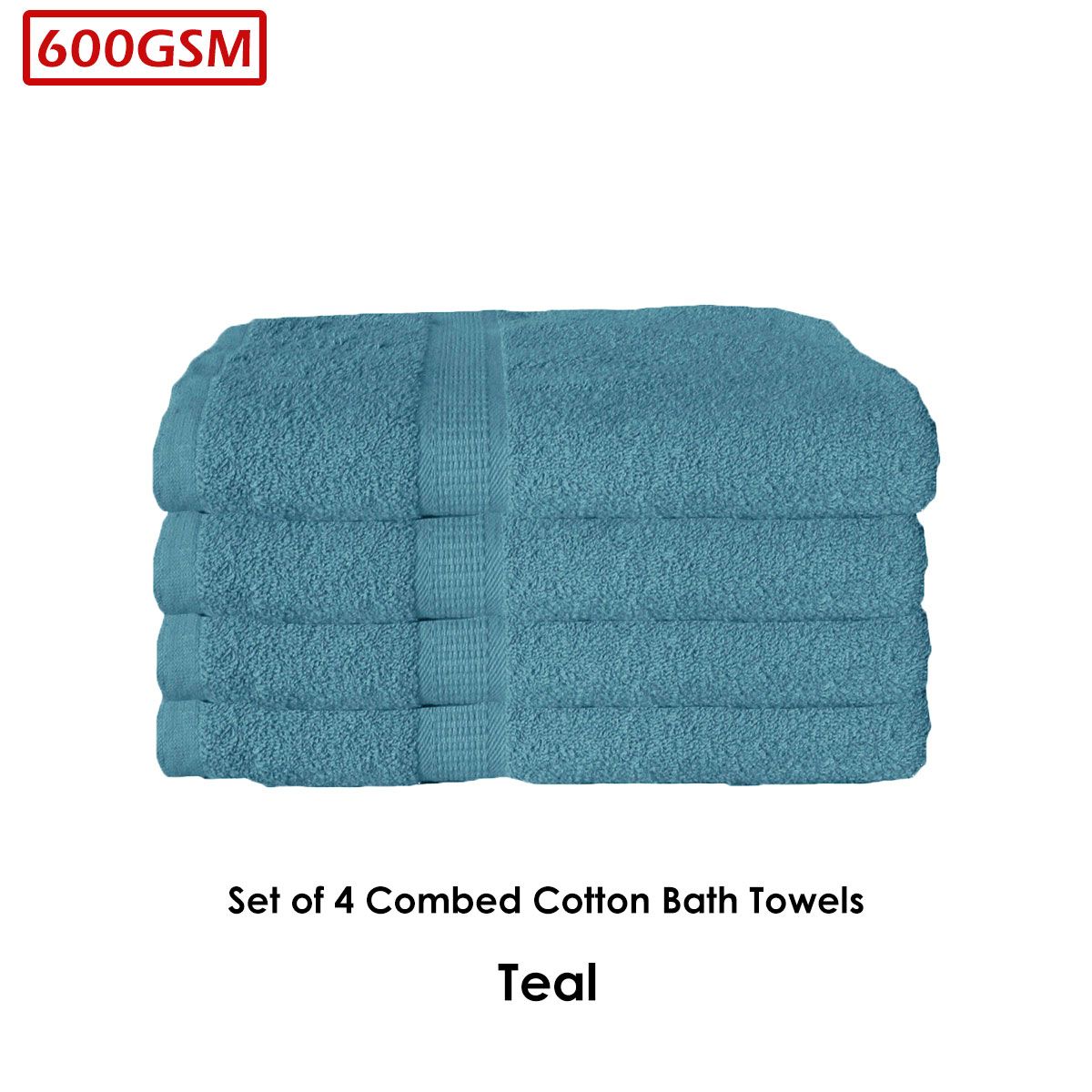 600GSM Set of 4 Combed Cotton Bath Towels 70 x 140 cm Teal - Image 2