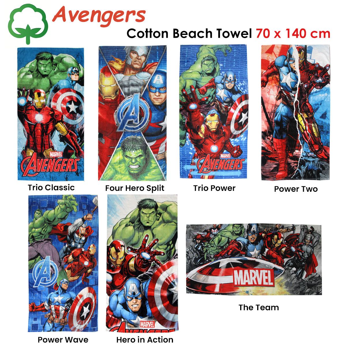 Marvel Avengers Cotton Beach Towel 70 x 140 cm Trio Classic - Image 3