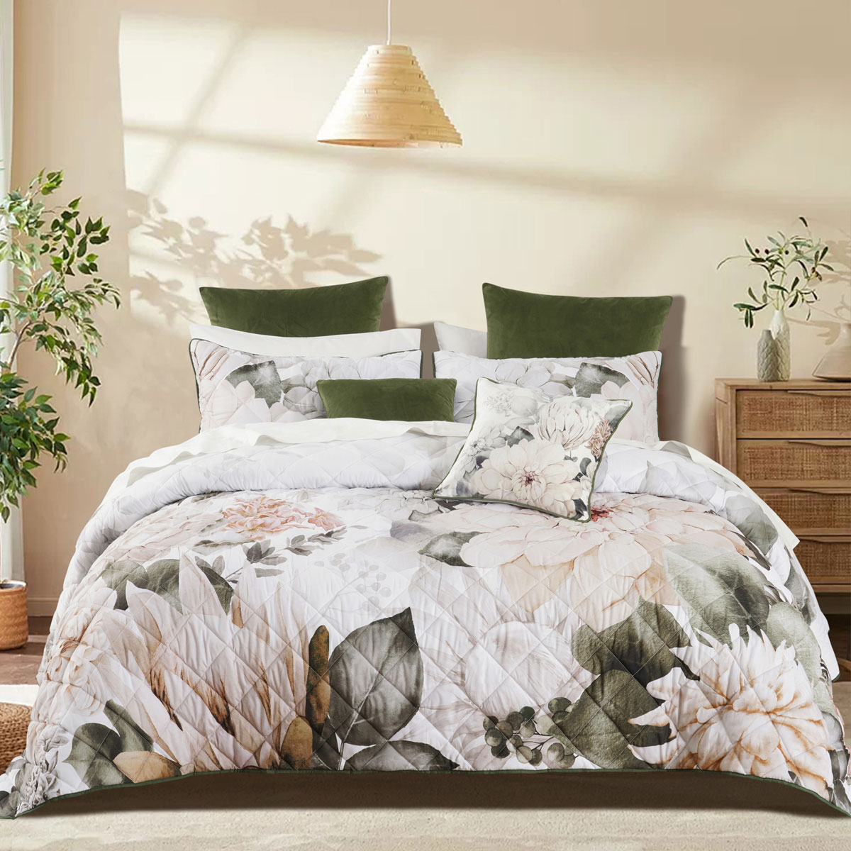 Bianca Giselle White Polyester Printed Floral Coverlet Set Queen/King - Image 1