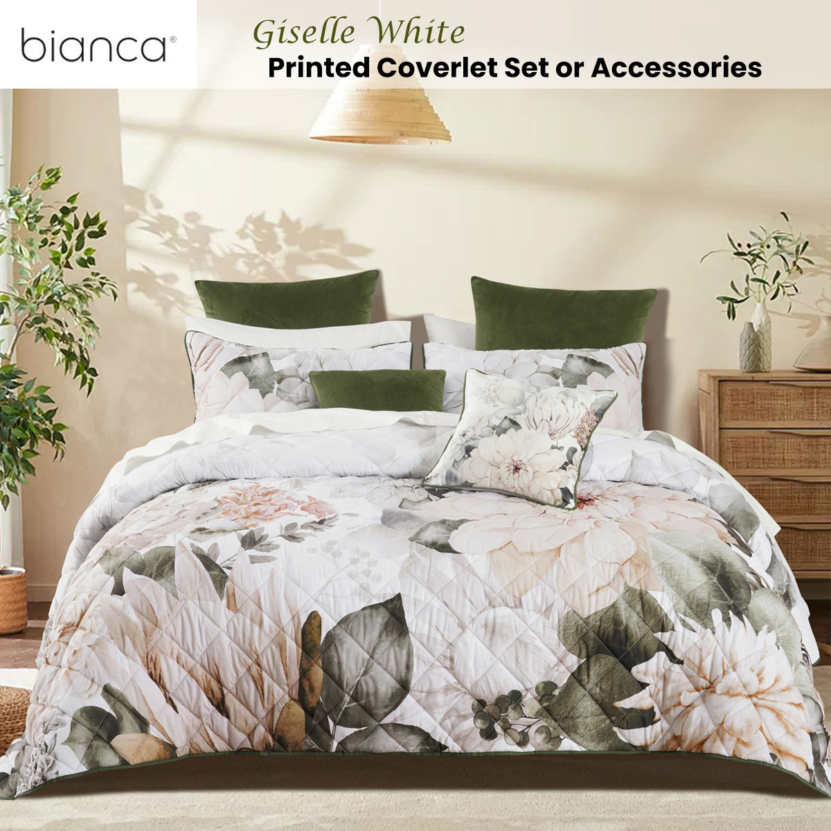 Bianca Giselle White Polyester Printed Floral Coverlet Set Queen/King - Image 2
