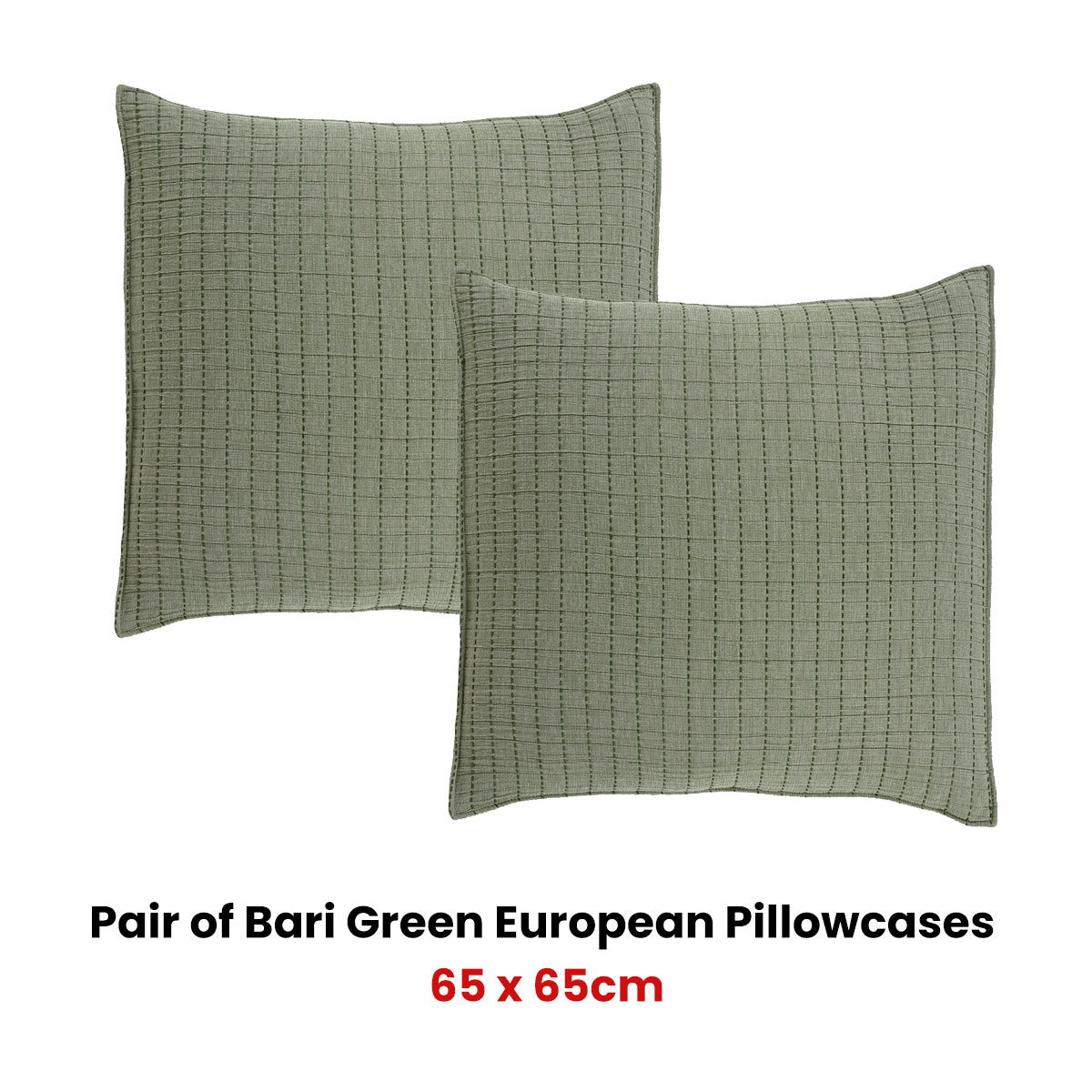 Bianca Pair of Bari Green European Pillowcases 65 x 65cm - Image 2