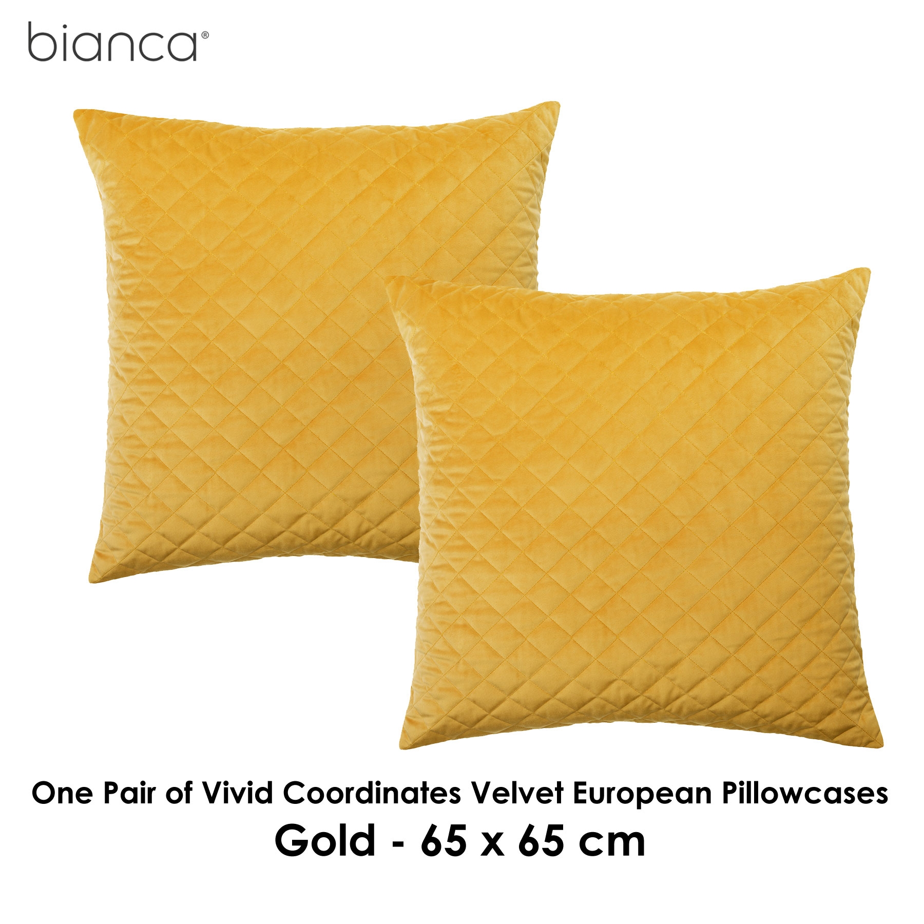 Bianca Elegance Pair of Vivid Coordinates Velvet Gold European Pillowcases 65 x 65 cm - Image 2