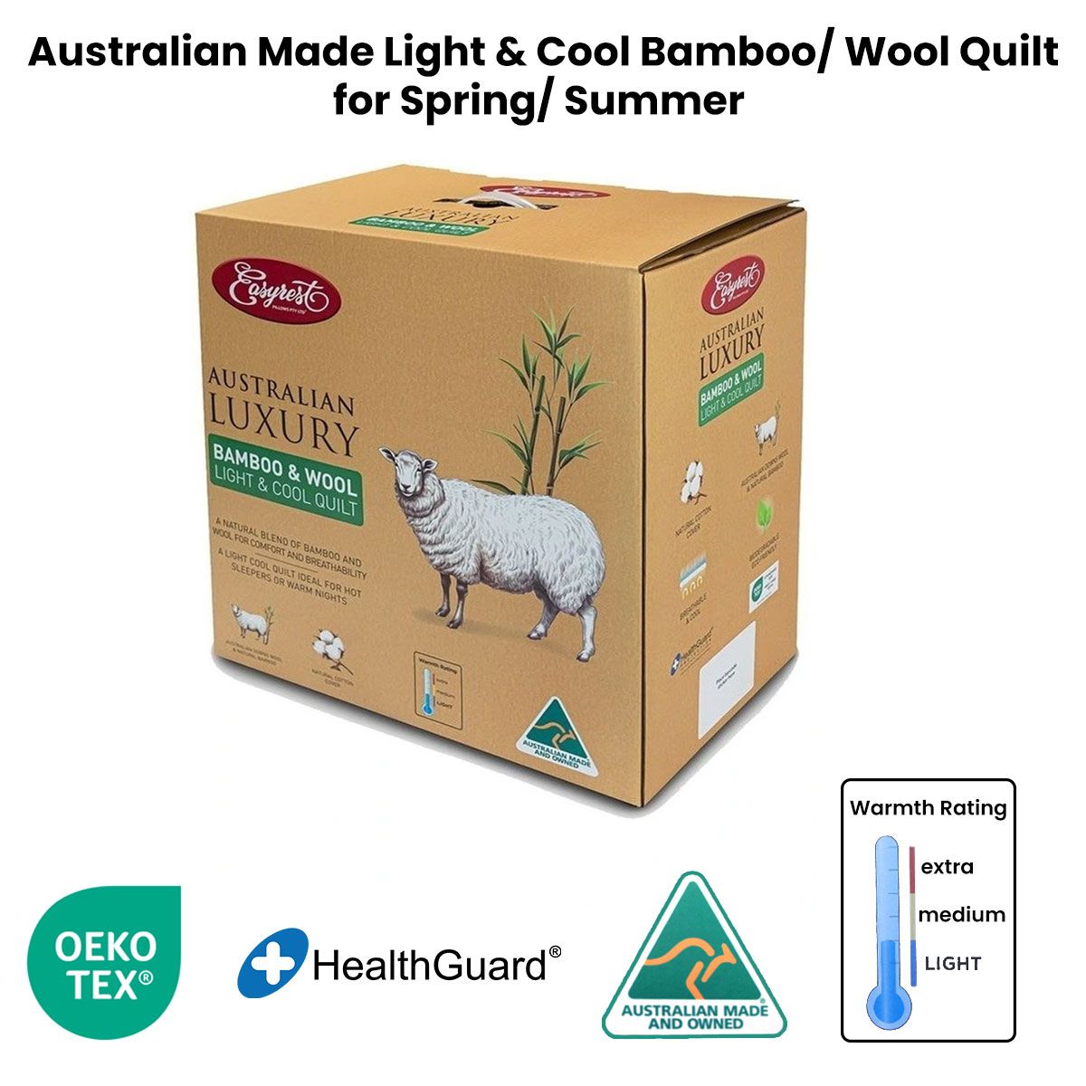 Easyrest Australian Made Light & Cool Bamboo / Wool Quilt for Spring/ Summer Queen - Image 3