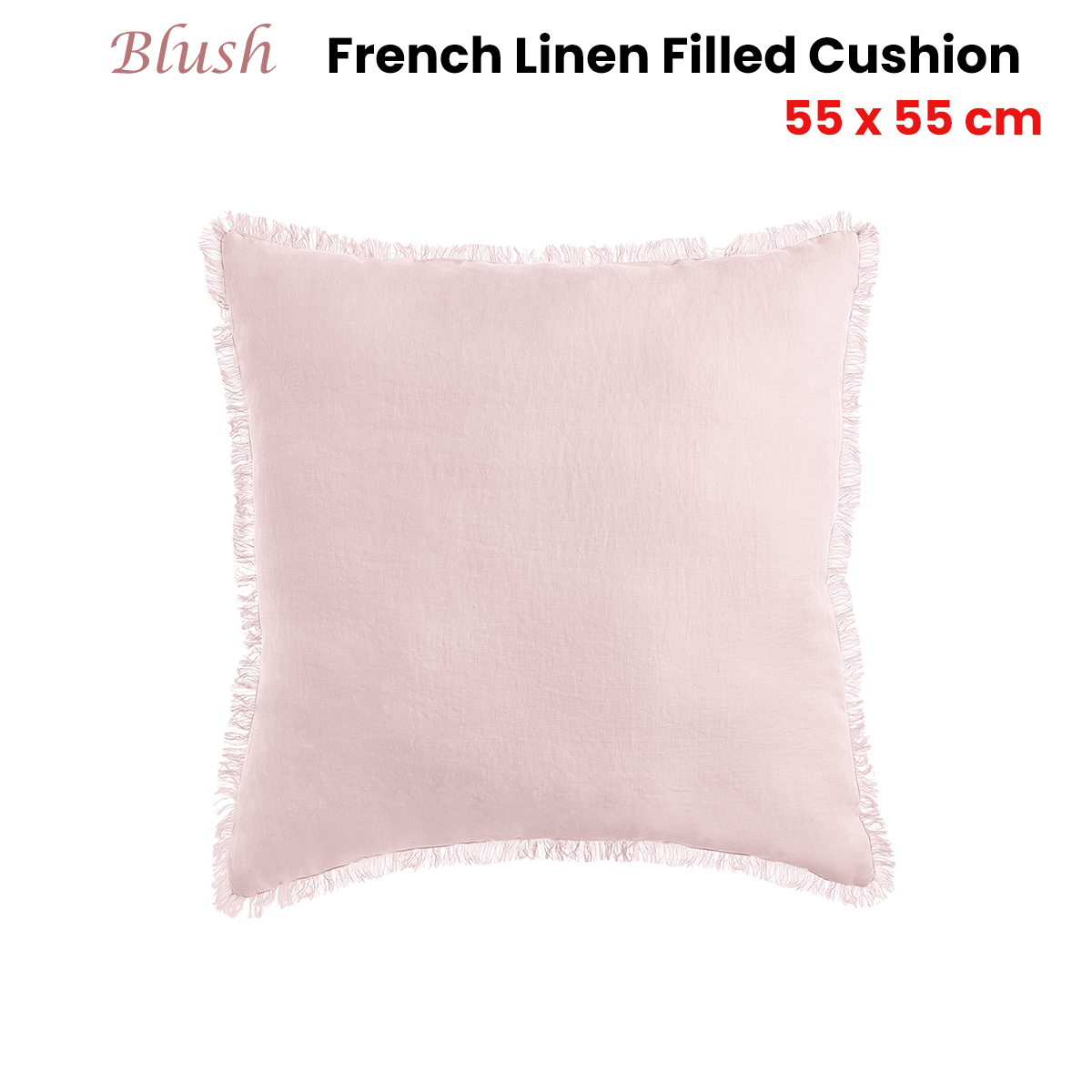 Vintage Design Homewares Blush French Linen Filled Cushion Square - 55cm x 55cm - Image 2