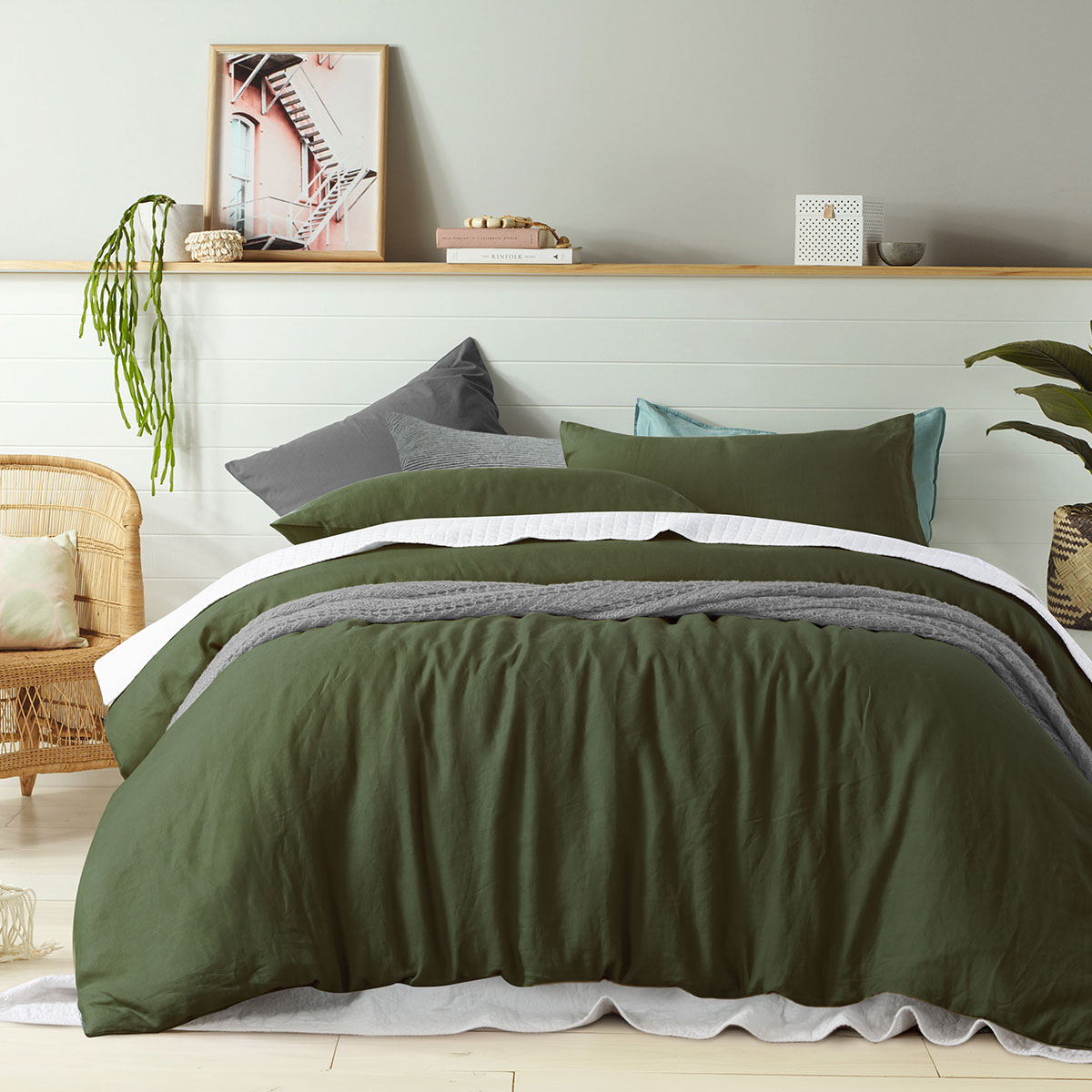 100% Linen Olive Quilt Cover Set Super King - Image 1
