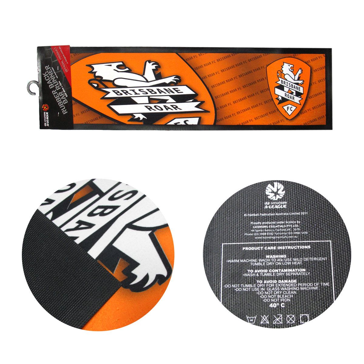 A-League Orange Brisbane Roar Rubber Back Bar Runner 25 x 89 cm - Image 1
