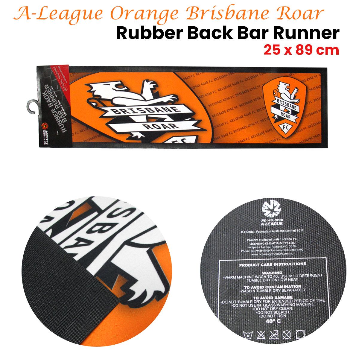 A-League Orange Brisbane Roar Rubber Back Bar Runner 25 x 89 cm - Image 2