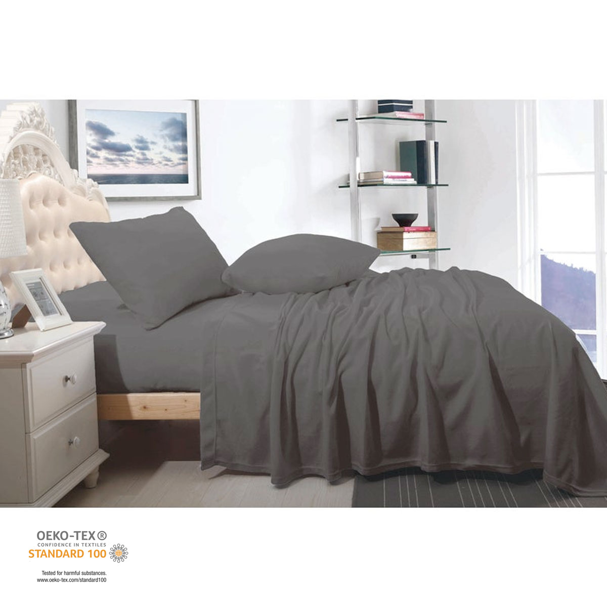 Shangri La Cashmere Touch Micro Flannelette Sheet Set Charcoal Double - Image 1