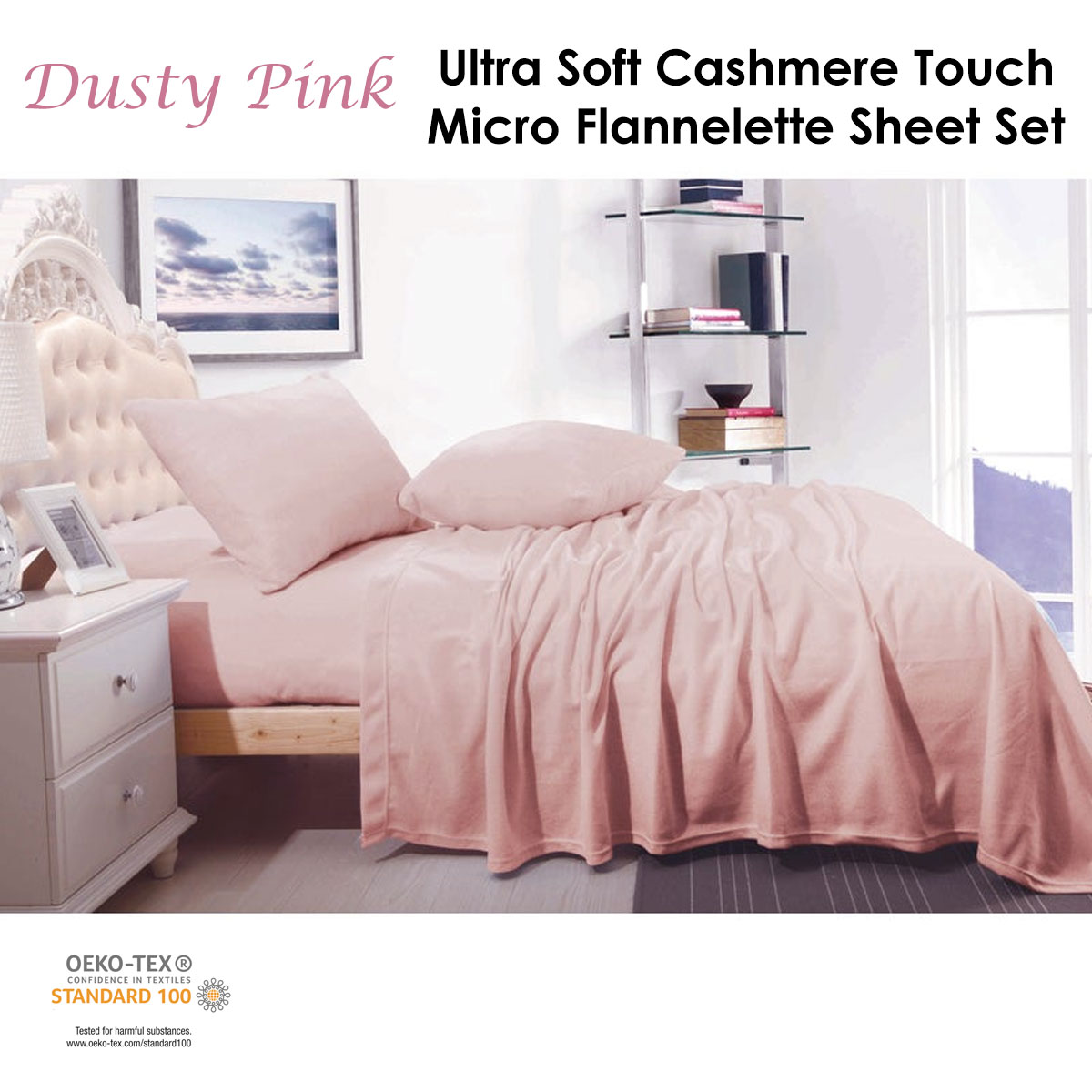 Shangri La Cashmere Touch Micro Flannelette Sheet Set Dusty Pink Single - Image 2