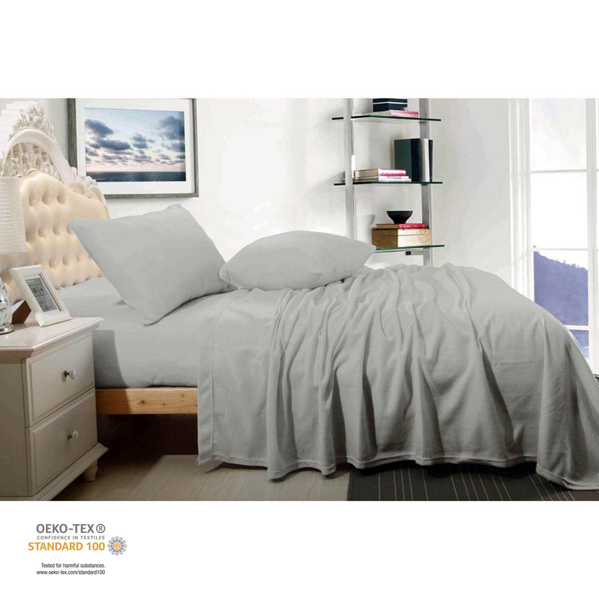 Shangri La Cashmere Touch Micro Flannelette Sheet Set Grey Single - Image 1