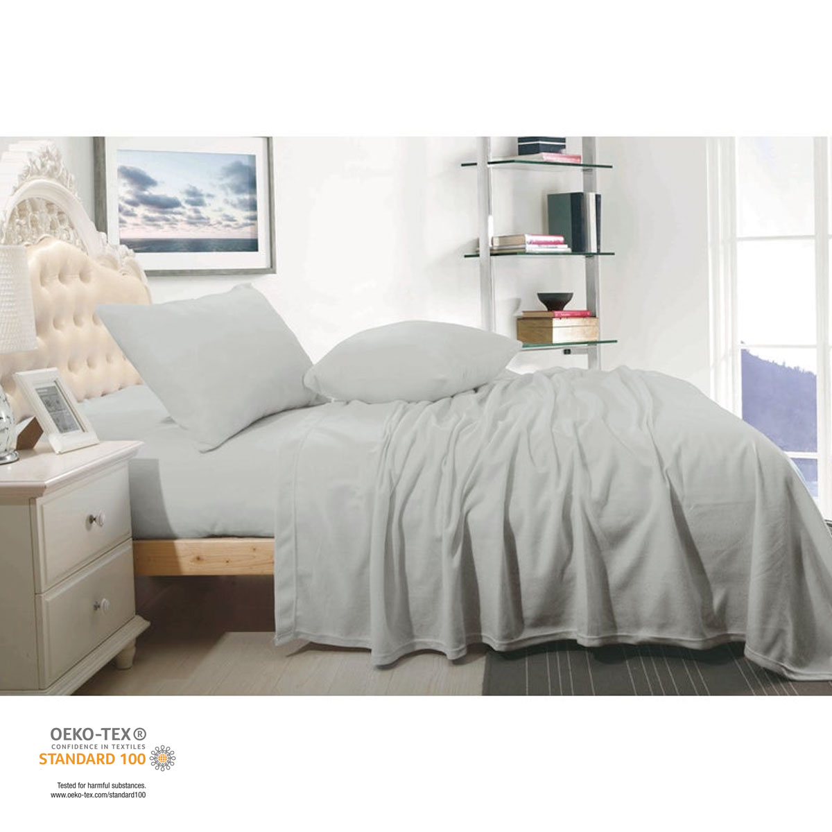 Shangri La Cashmere Touch Micro Flannelette Sheet Set Silver Queen - Image 1