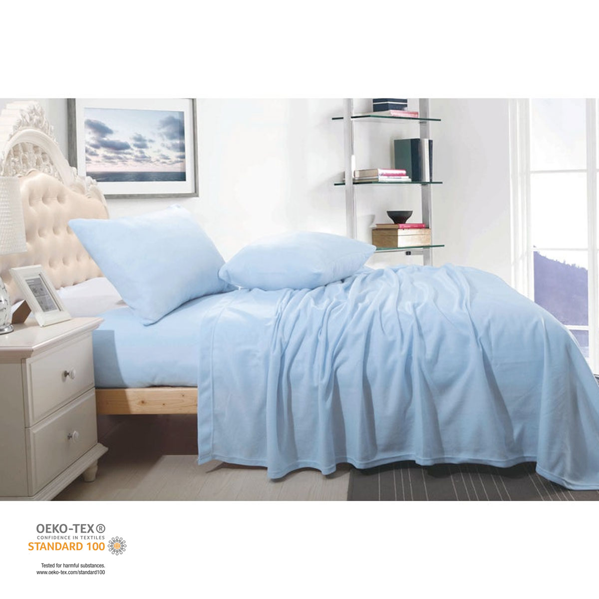 Shangri La Ultra Soft Cashmere Touch Micro Flannelette Sheet Set Steel Blue Queen - Image 1