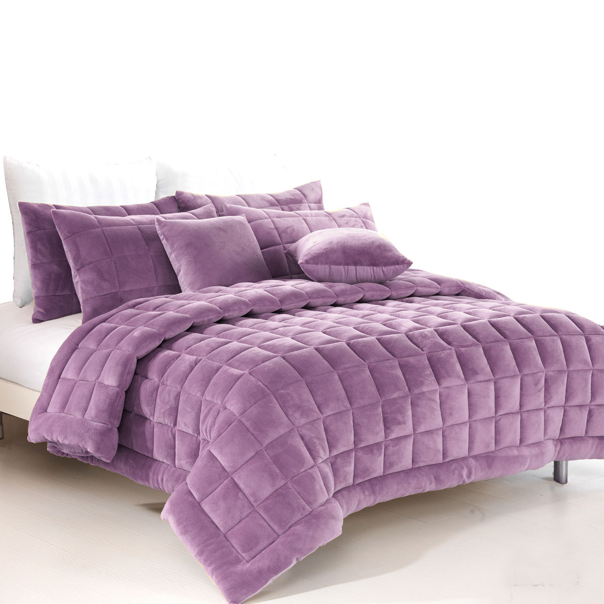 Alastairs Augusta Faux Mink Quilt / Comforter Set Lilac Queen - Image 1