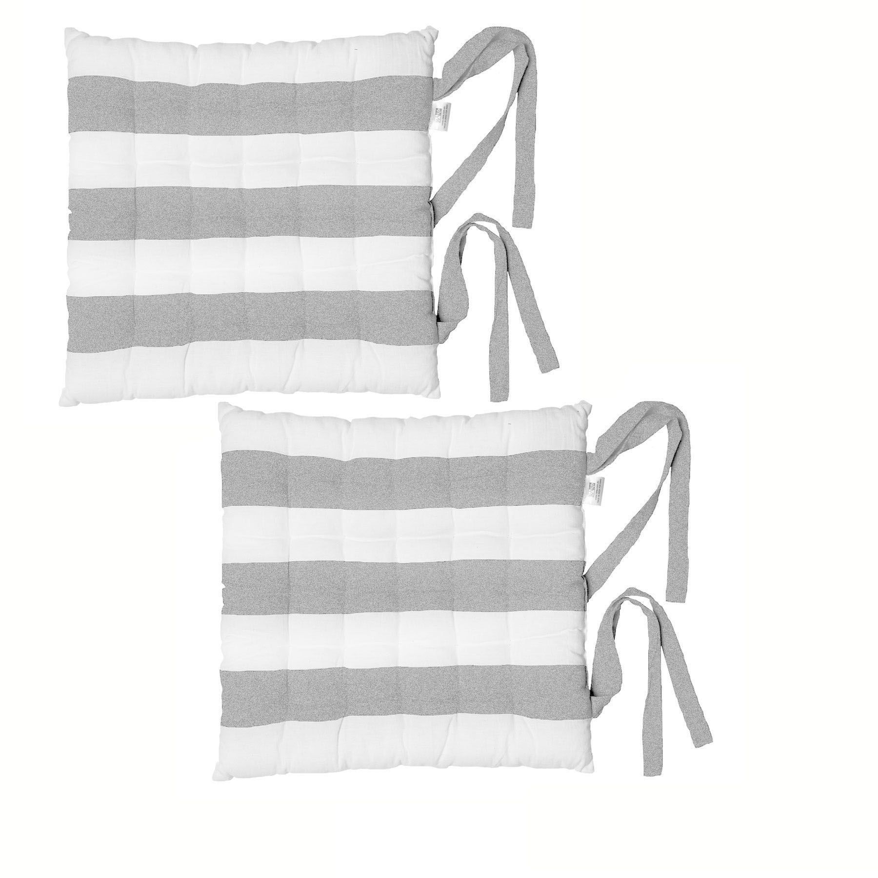 Rans Set of 2 Alfresco Cotton Chair Pads 40x40 cm - Striped Silver - Image 1