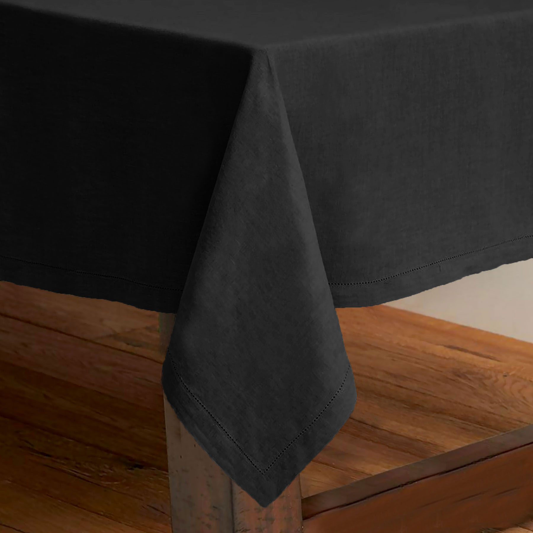 Rans Pure Cotton Hemstitch Tablecloth 150 x 260 cm - Black - Image 1