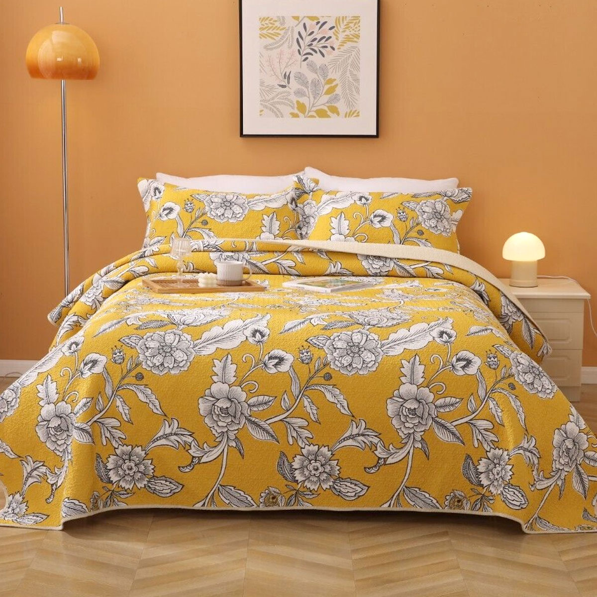 Cotton Lightly Quilted Coverlet Set Vibrante Yellow Queen - Image 1
