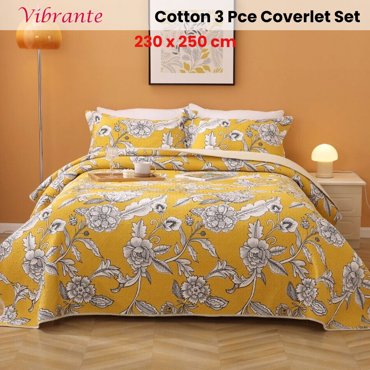 Cotton Lightly Quilted Coverlet Set Vibrante Yellow Queen - Image 2