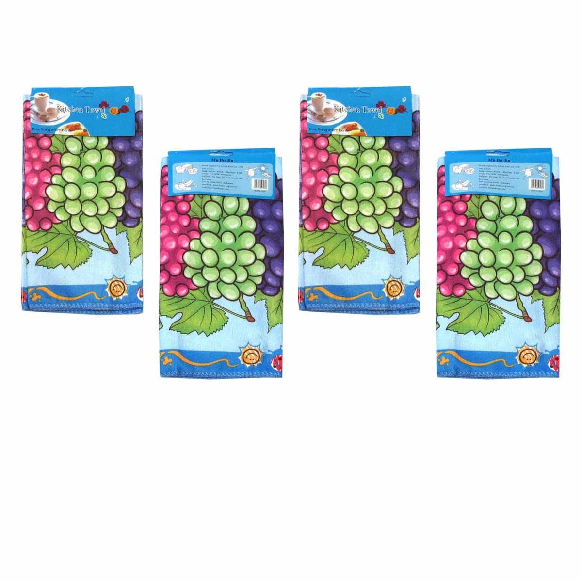 Set of 4 Microfibre Printed Kithen Towels 40 x 60 cm Grapes - Image 1