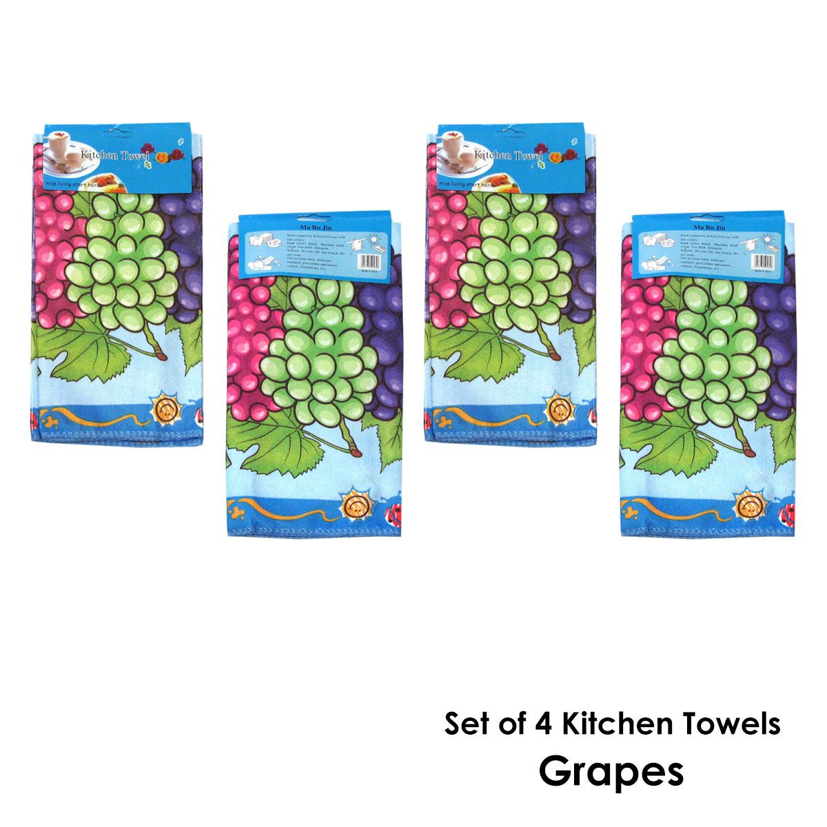 Set of 4 Microfibre Printed Kithen Towels 40 x 60 cm Grapes - Image 2