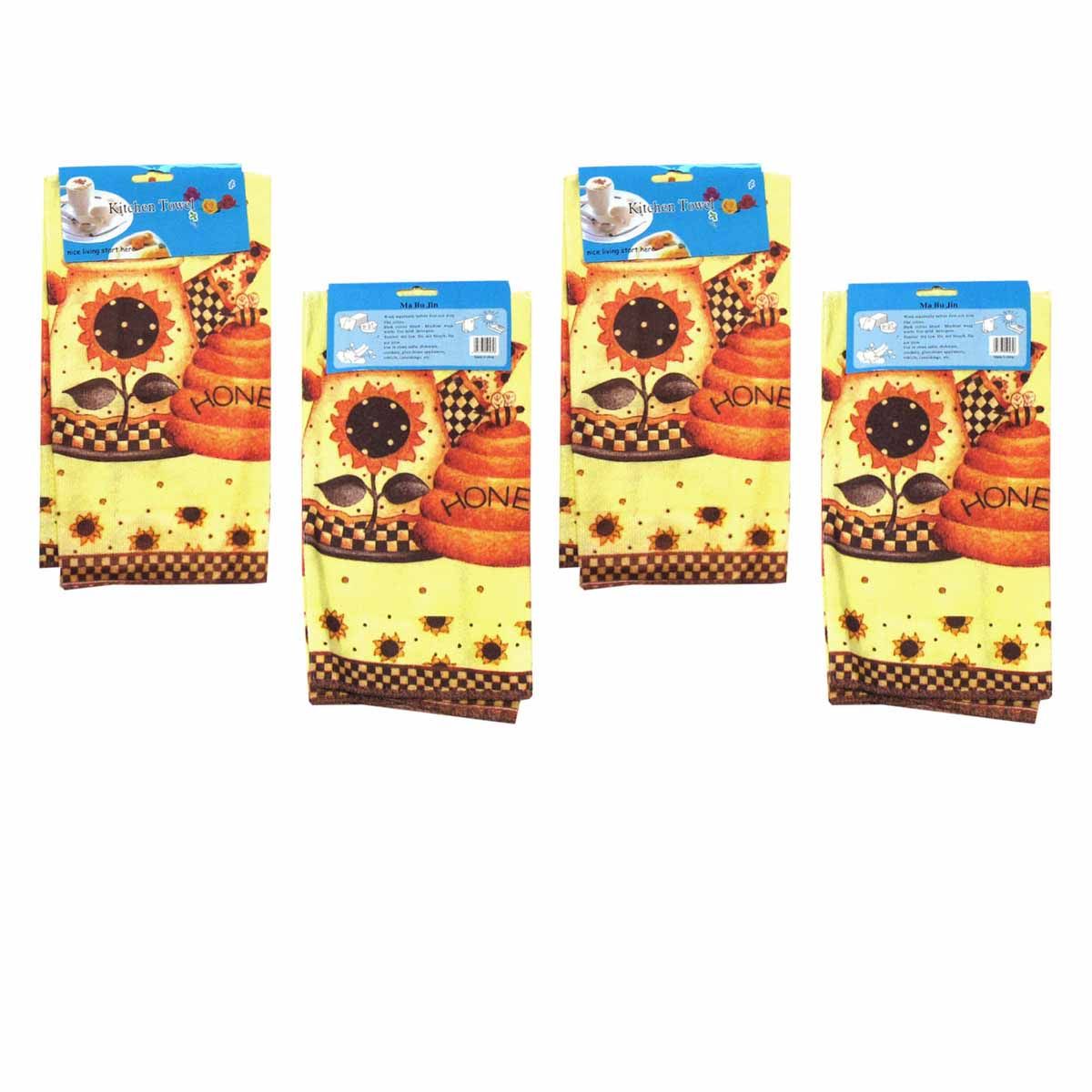 Set of 4 Microfibre Printed Kithen Towels 40 x 60 cm Honey Sunflowers - Image 1