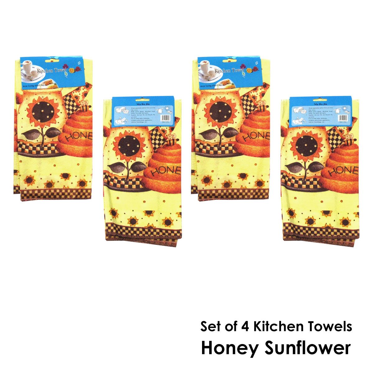 Set of 4 Microfibre Printed Kithen Towels 40 x 60 cm Honey Sunflowers - Image 2