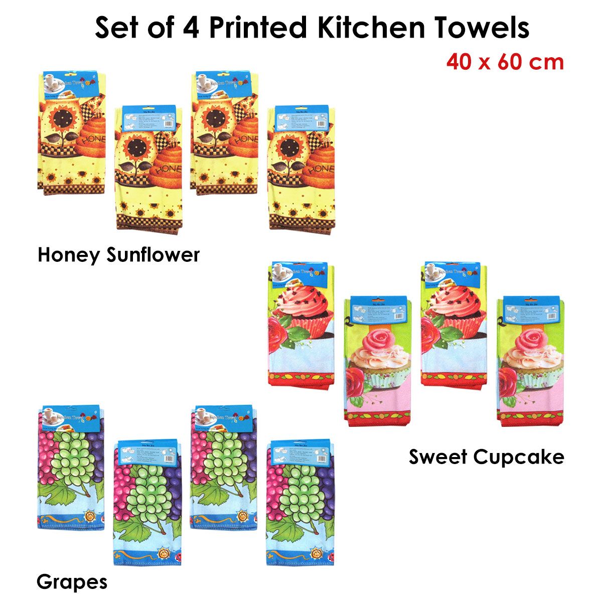 Set of 4 Microfibre Printed Kithen Towels 40 x 60 cm Honey Sunflowers - Image 3
