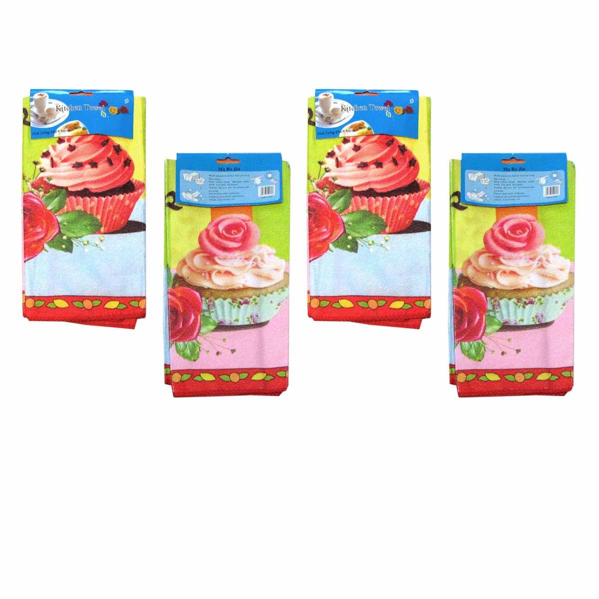 Set of 4 Microfibre Printed Kithen Towels 40 x 60 cm Sweet Cupcakes - Image 1