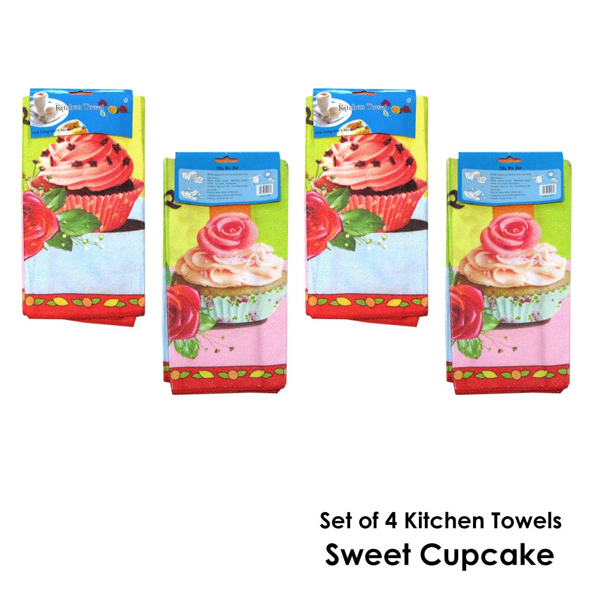 Set of 4 Microfibre Printed Kithen Towels 40 x 60 cm Sweet Cupcakes - Image 2