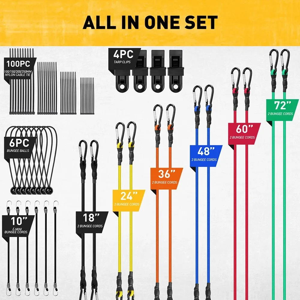 ELEAD 28PCS Bungee Cord Set Carabiner Hooks Assorted Sizes Heavy Duty Tie Down - Image 2