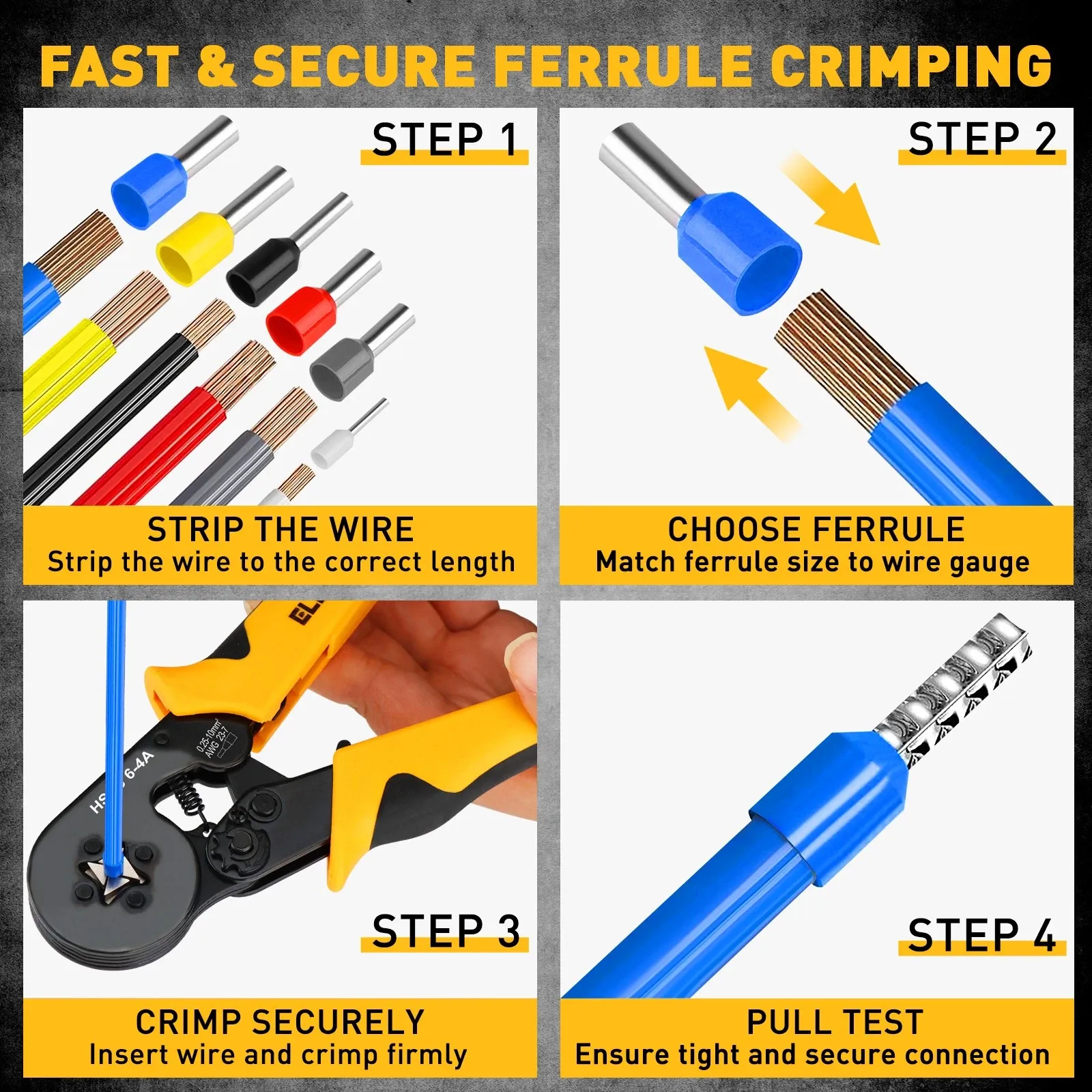 ELEAD 2180PCS Ferrule Crimping Tool Kit Wire Ferrules Ratchet Crimper AWG 23-7 - Image 5