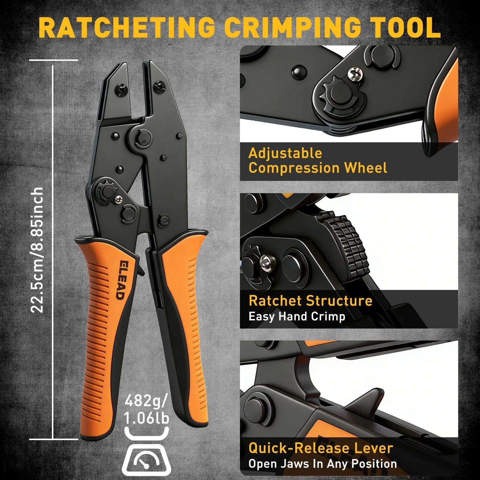 200-PIece Ratchet Wire Crimping Tool Kit Ferrule Terminal Crimper Pliers 5 Jaws - Image 3
