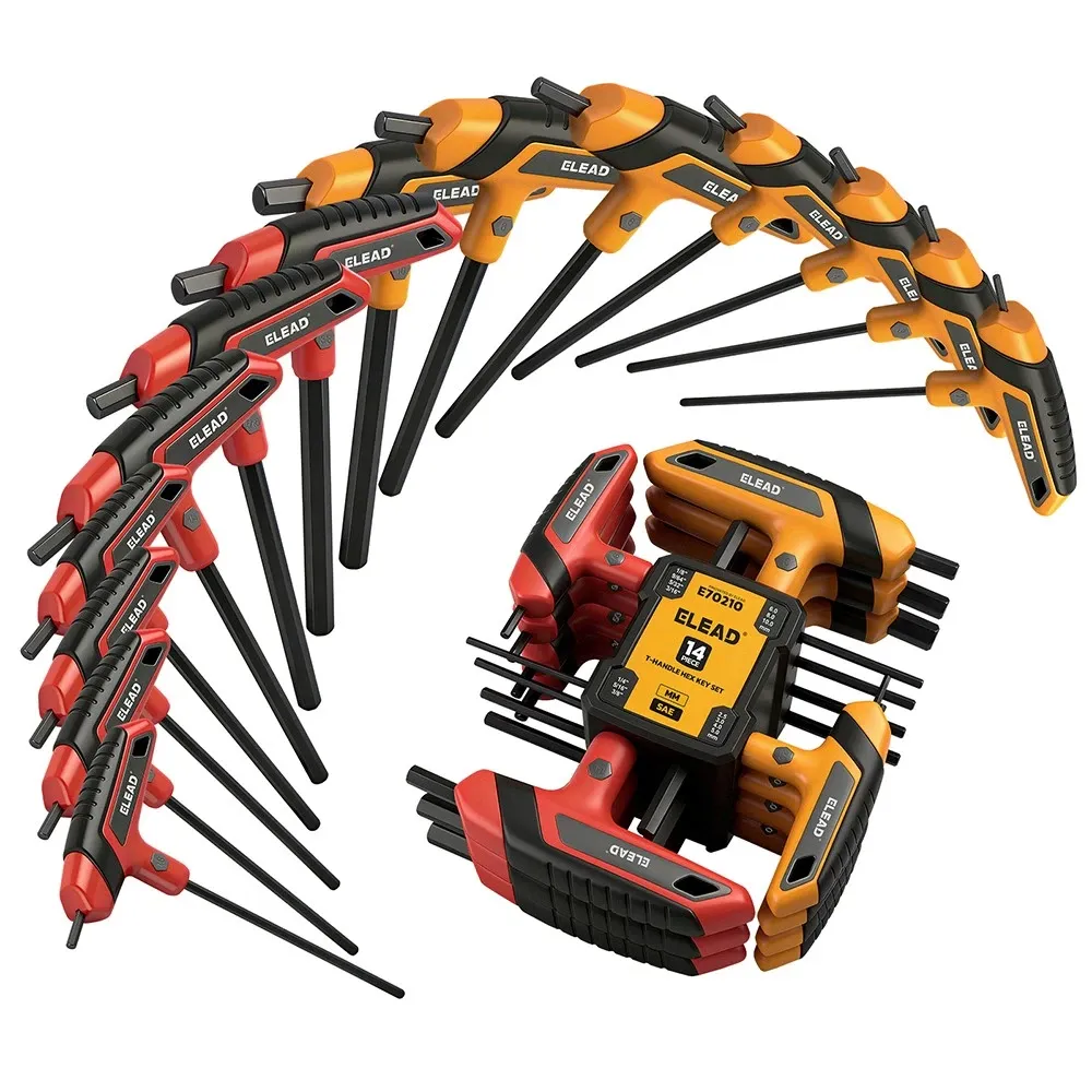 14Pcs T-handle Allen Wrench Set Metric & SAE Portable Hex Key Long Arm Allen Key - Image 1