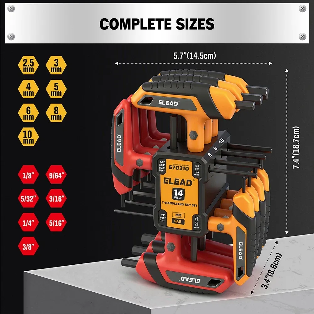 14Pcs T-handle Allen Wrench Set Metric & SAE Portable Hex Key Long Arm Allen Key - Image 6